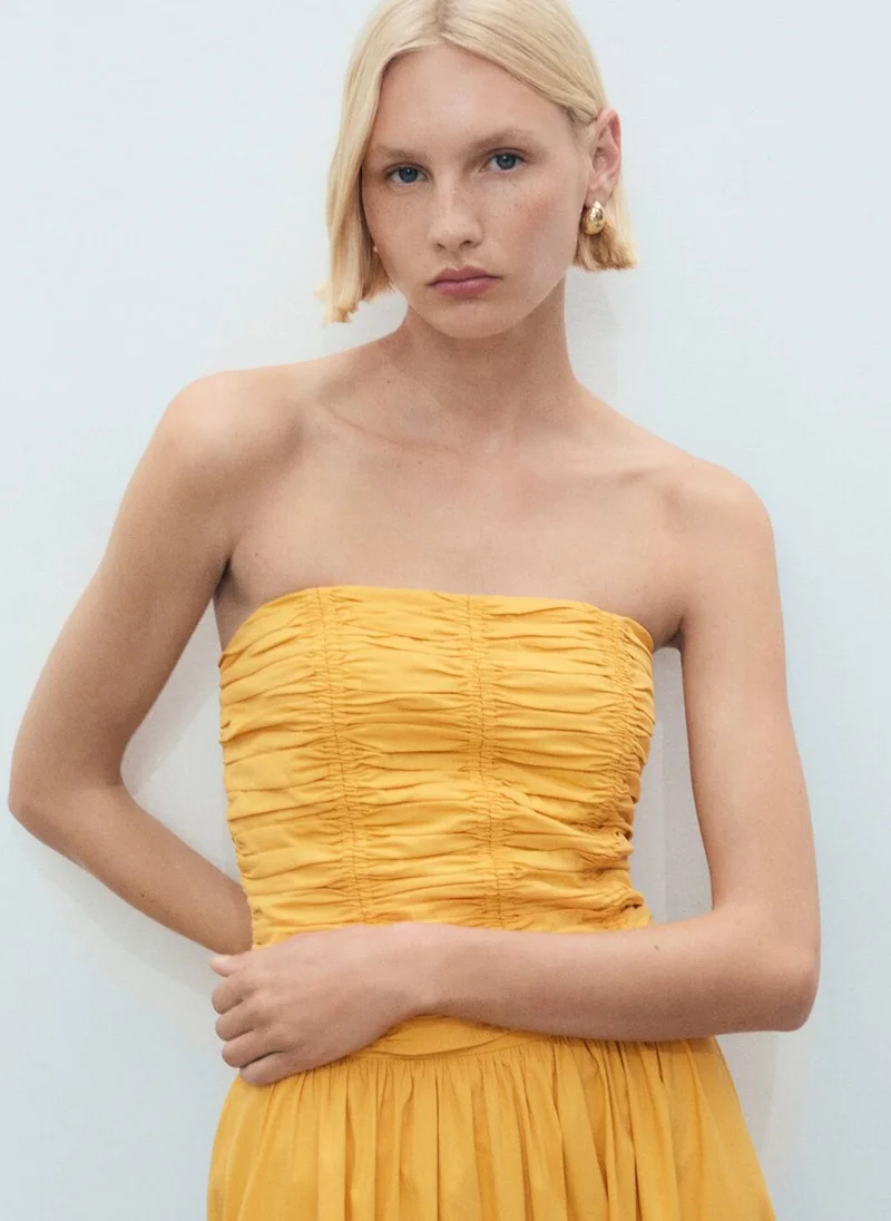 MANGO Ruched Strapless Top